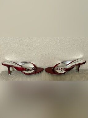Classified Red Metallic-Insole Strappy Heels